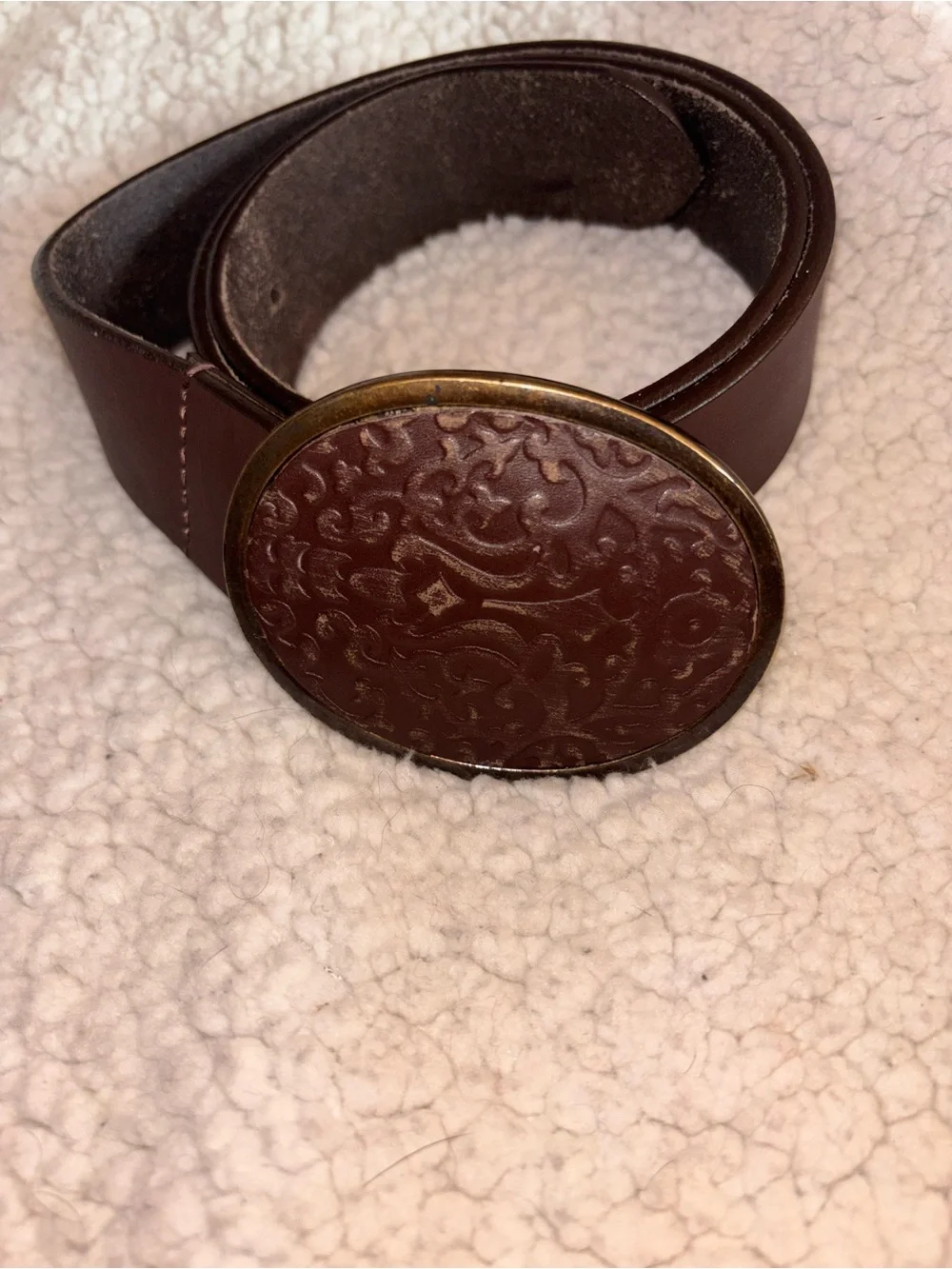 J. Jill Genuine Leather Brown Embossed Oval Buckle Belt Size Small